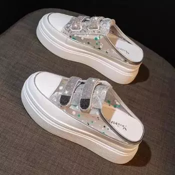 Женские тапочки, высокие сандалии, кристаллы, Rhenstone Jewels, обувь для женщин, нескользящие тапочки, удобные и элегантные, обычный ПВХ 34