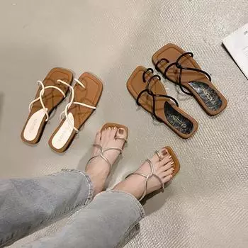 Женские тапочки женские летние туфли на плоской подошве в римском стиле на низком каблуке сандалии обувь женские гладиаторы с открытым носком пляжные женские 35 серебряный