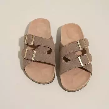 Женские тапочки Женские металлические заклепки Plat Slides Мягкая пробковая подошва Открытый носок Для дома и улицы Пляжная повседневная обувь Домашние тапочки 36