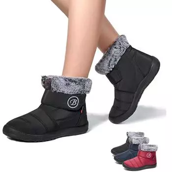 Женские тапочки, женские непромокаемые теплые ботильоны на меху с эффектом памяти, теплая обувь на искусственной подкладке из шерпа, размер 36 чёрный