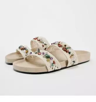 Женские тапочки Женские тапочки Шлепанцы Женские дизайнерские тапочки Женские летние туфли 2024 года на плоской подошве Женская пляжная обувь Женская обувь 35 бежевый