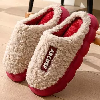 Женские тапочки, зимние домашние меховые тапочки, цветные лоскутные хлопковые тапочки, женские домашние тапочки, домашние нескользящие плюшевые тапочки 36-37 красный