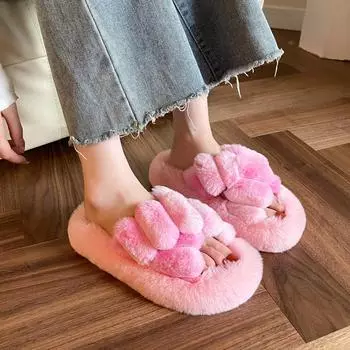 Женские тапочки зимние мягкие банты с открытым носком женские домашние хлопковые туфли женские милые удобные нескользящие домашние туфли на плоской подошве женская обувь 35 зелёный