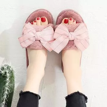 Женские тапочки зимняя обувь на плоской подошве милые домашние тапочки женская домашняя обувь меховая теплая мягкая без застежек черный розовый серый женские тапочки78 36 чёрный