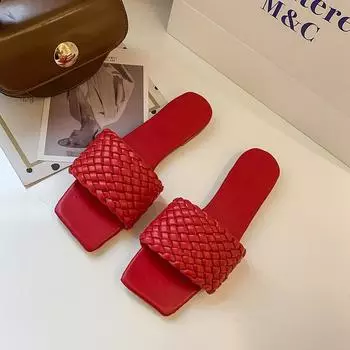 Женские темпераментные тапочки из искусственной кожи с косами, с открытым носком, пляжные сандалии на плоской подошве для отдыха, повседневные шлепанцы, женская обувь 35