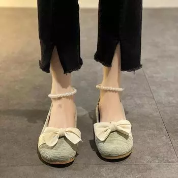 Женские темпераментные туфли Мэри Джейн, летние новые модные элегантные женские туфли на плоской подошве с неглубоким носком и узлом-бабочкой в стиле ретро 35 покинуть белый