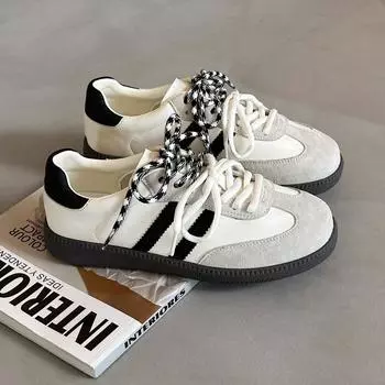 Женские теннисные кроссовки на плоской подошве Разноцветные швейные женские модные туфли на шнуровке из вулканизированной кожи Весна Осень Кроссовки для активного отдыха Обувь 35