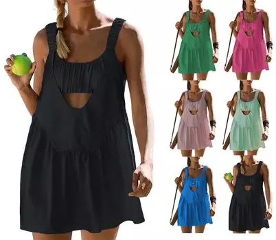 Женские теннисные платья Повседневные летние платья Встроенный бюстгальтер Повседневные спортивные платья Одежда для тренировок XXL белый