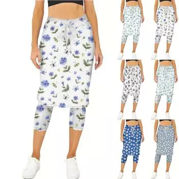 Женские теннисные юбки для гольфа Леггинсы с юбкой для тренировок Брюки для йоги с юбками Шорты с карманами L синий