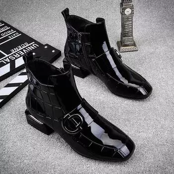 Женские теплые ботинки Martin в британском стиле из лакированной кожи с квадратным носком, большой размер, коллекция осень/зима 2024 г. large elastic lining; 42 чёрный