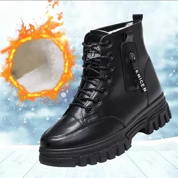 Женские теплые ботинки с флисовой подкладкой - черные, со шнуровкой, с нескользящей подошвой, зимнее тепло 36