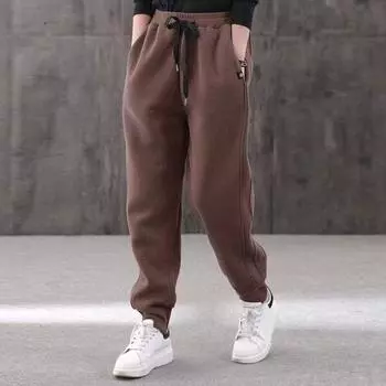 Женские теплые брюки-шаровары из бархата, зимние модные брюки-бойфренды с высокой талией 7XL чёрный