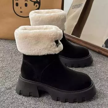 Женские теплые длинные плюшевые зимние ботинки, зима 2024, замшевые ботильоны с крючками и петлями, женские большие размеры, хлопковая обувь на нескользящей платформе, женские туфли 35 хаки