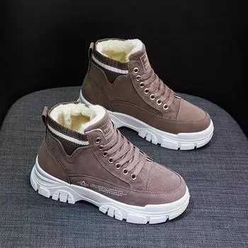 Женские теплые хлопковые ботинки для женщин, зимние, бархатные, универсальные, студенческие, на толстой подошве, утолщенные, теплые, для зимы, женские хлопковые ботинки 35 кофейный