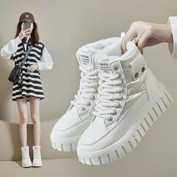 Женские теплые хлопковые ботинки с флисом, высокие зимние ботинки 35 бежевый