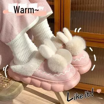 Женские теплые хлопковые плюшевые тапочки — нескользящие, с толстой подошвой для осени и зимы 2024 г. Size 35/36 коричневый