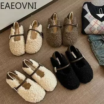 Женские теплые хлопковые туфли на плоской подошве, модные туфли с круглым носком, неглубокие, женские балетки, мягкие повседневные туфли для отдыха на открытом воздухе 35 белый