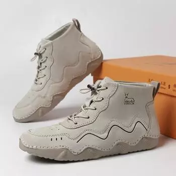 Женские теплые кожаные хлопковые туфли больших размеров с высоким берцем, износостойкие повседневные туфли для активного отдыха 35