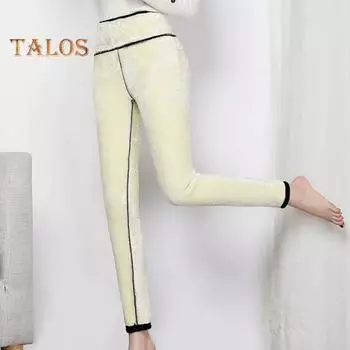 Женские теплые леггинсы с высокой талией, облегающие брюки с подъемом бедер, узкие брюки с бархатной подкладкой, утолщенные спортивные брюки для йоги L чёрный