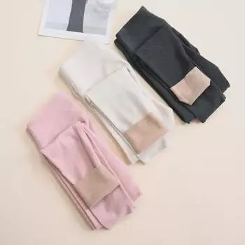 «Женские теплые леггинсы Tangge из шелка и шерсти с высокой талией и начесом из шелка тутового дерева — утолщенные, для осени и зимы» M бежевый