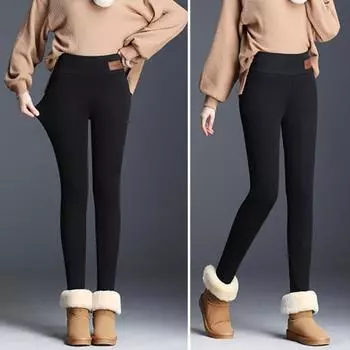 Женские теплые леггинсы Yousheng с высокой талией, облегающие, с подтяжкой бедер, узкие брюки с бархатной подкладкой, утолщенные, для занятий йогой и спортом XL чёрный