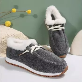 Женские теплые мокасины, новые зимние плюшевые ботильоны, женские повседневные хлопковые туфли, женская однотонная спортивная обувь с круглым носком 36