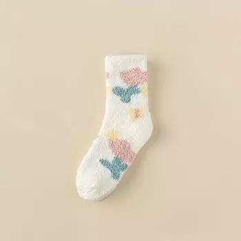 Женские теплые носки-конфетки, милые женские носки с сердечками, милые зимние носки каваи, толстые теплые носки из кораллового флиса, милые хлопковые повседневные носки с цветами тюльпанов для женщин