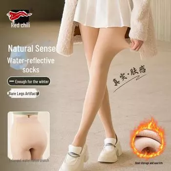 Женские теплые носки-леггинсы с красным перцем и арбузом: Обнаженная, светочувствительная, осень/зима. 100g, One Size, Connected feet