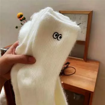 Женские теплые носки, зимние утепленные белые носки, милые носки Kawaii Y2k, элегантные носки для девочек в стиле аниме, черные носки в стиле Лолиты с героями мультфильмов Harajuku One Size белый