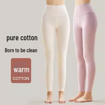 Женские теплые осенние брюки из чистого хлопка с высокой талией - на подкладке, большой размер, тонкая шерстяная основа. 2XL