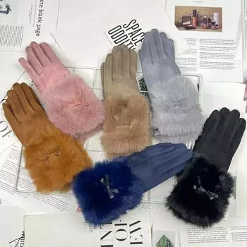 Женские теплые перчатки для верховой езды на открытом воздухе, флисовые перчатки из оленьей кожи с бантом, ветрозащитные и холодостойкие перчатки для сенсорных экранов на осень One Size хаки