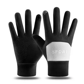 Женские теплые перчатки, модные перчатки для езды на велосипеде на открытом воздухе, плюшевые и толстые бархатные, нескользящие и устойчивые к холоду, для сенсорных экранов чёрный