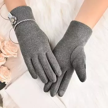 Женские теплые перчатки плюс бархатные повседневные велосипедные перчатки с сенсорным экраном One size чёрный