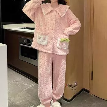 Женские теплые пижамные комплекты зимние толстые зимние пижамы из кораллового флиса фланелевые пижамы больших размеров ночная одежда домашняя одежда M