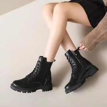 Женские теплые полусапожки в стиле ретро с мягкой подошвой 35 чёрный