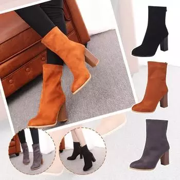 Женские теплые сапоги из искусственного меха с пряжкой, туфли на высоком каблуке, женские сапоги 37 чёрный