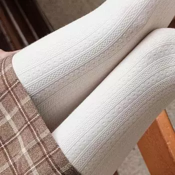 Женские теплые трикотажные хлопковые леггинсы и колготки - белые, плотные, с добавлением бархата, весна-зима Non-Velvet Full Length