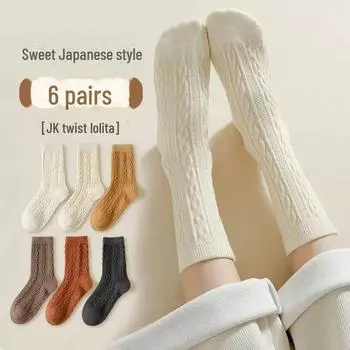 Женские теплые утолщенные носки средней длины с рисунком из конопли - модные длинные белые ворсовые носки на осень и зиму One size чёрный