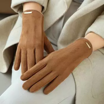 Женские теплые варежки без пальцев, осенние и зимние перчатки для вождения с сенсорным экраном хаки