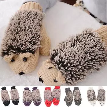 Женские теплые варежки вязаные перчатки шерстяные перчатки «ежик» One Size бежевый