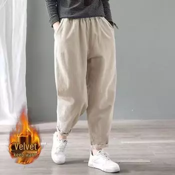 Женские теплые вельветовые брюки-гаремы большого размера на флисовой подкладке 3XL