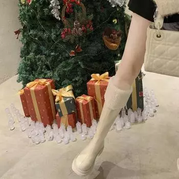 Женские теплые высокие сапоги, женские сапоги до колена, женская обувь на платформе, на толстом каблуке, из искусственной кожи, на мягкой молнии, женская мода, зима 2024 35 молочный белый