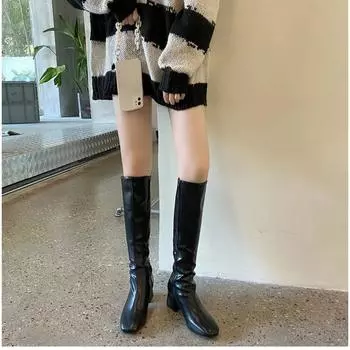 Женские теплые высокие сапоги, женские сапоги до колена, женская обувь на платформе, на толстом каблуке, из искусственной кожи, на мягкой молнии, женская мода, зима 2024 35 коричневый