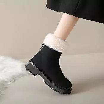 Женские теплые зимние ботинки до щиколотки, меховые туфли на плоской подошве и платформе, зимние новые замшевые короткие туфли из плюша и хлопка, модные брендовые повседневные женские ботинки 35