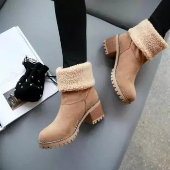 Женские теплые зимние ботинки из флиса, женские зимние легкие полусапоги, женская обувь на теплой меховой подкладке 35 хаки