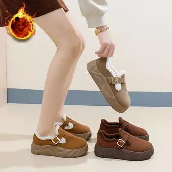 Женские теплые зимние ботинки из искусственной замши, короткие ботильоны с подкладкой из искусственного меха, нескользящие, удобные зимние мокасины на толстой платформе для ходьбы, женская обувь 35 хаки