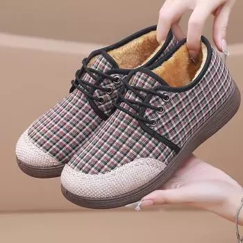 Женские теплые зимние ботинки - Мягкая подошва, нескользящая хлопковая обувь для людей среднего и пожилого возраста 41 красный