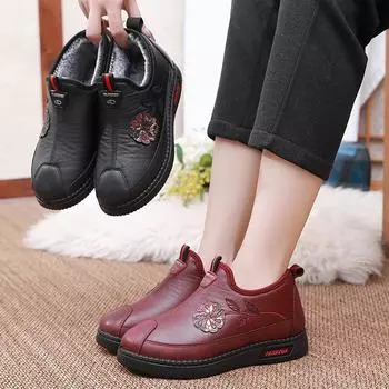 Женские теплые зимние ботинки на меху, высокие кеды на флисовой подкладке из искусственной кожи для женщин, уличные кроссовки на нескользящей подошве 35 чёрный