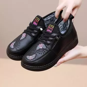 Женские теплые зимние ботинки на меху, высокие кеды на флисовой подкладке из искусственной кожи для женщин, уличные кроссовки на нескользящей подошве 36 чёрный