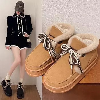 Женские теплые зимние ботинки на платформе, тапочки, домашняя обувь для улицы и дома, зимние полусапожки из искусственной замши, нескользящие короткие ботинки с подкладкой из искусственного меха для женщин 36-37 (35-36 feet recommended) малиновый